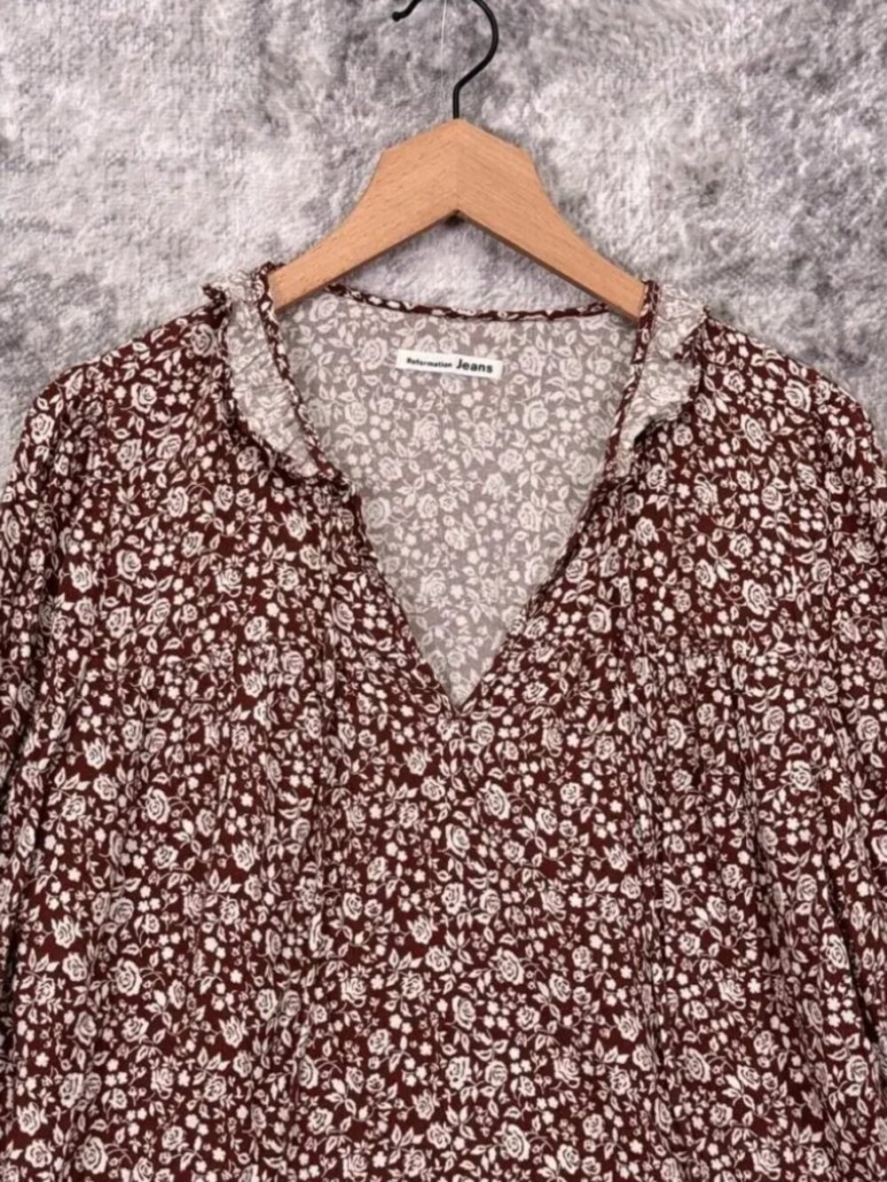 Reformation Amira Top Brown Floral Ruffle Blouse XS - Picture 3 of 7